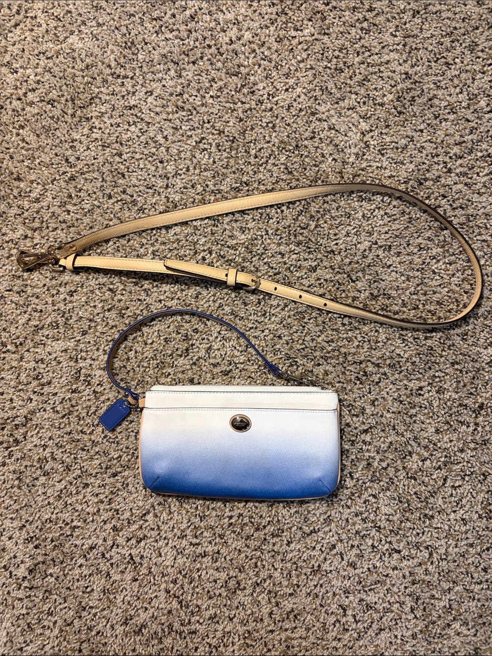 Coach Blue and White Ombre Crossbody Wristlet